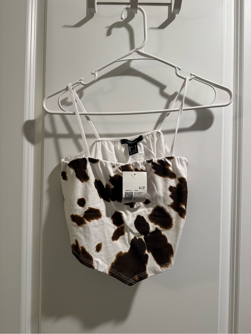 Forever 21 White & Brown Cow Print Crop Camisole